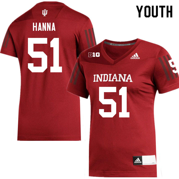 Youth #51 Parker Hanna Indiana Hoosiers College Football Jerseys Sale-Crimson